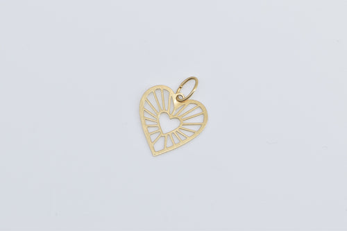 14K Filigree Heart Love Symbol Romantic Charm/Pendant Yellow Gold