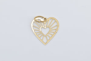 14K Filigree Heart Love Symbol Romantic Charm/Pendant Yellow Gold