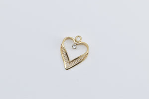 14K Diamond Inset Heart Love Symbol Romantic Pendant Yellow Gold