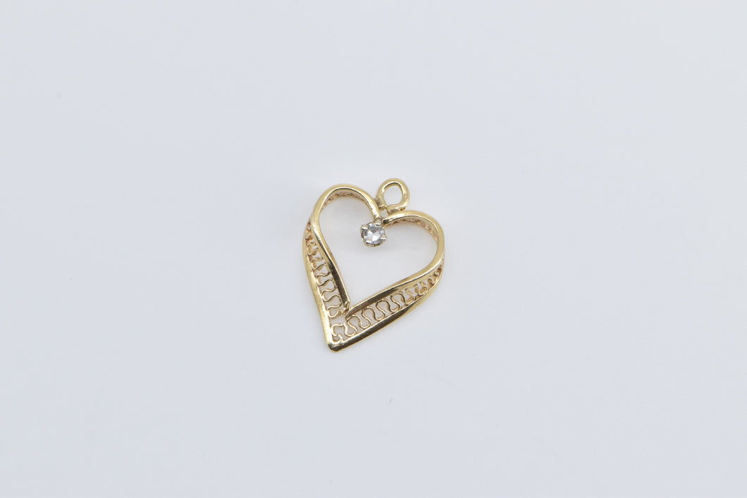 14K Diamond Inset Heart Love Symbol Romantic Pendant Yellow Gold