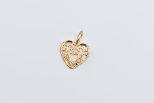 14K Filigree Heart Love Symbol Romantic Charm/Pendant Yellow Gold