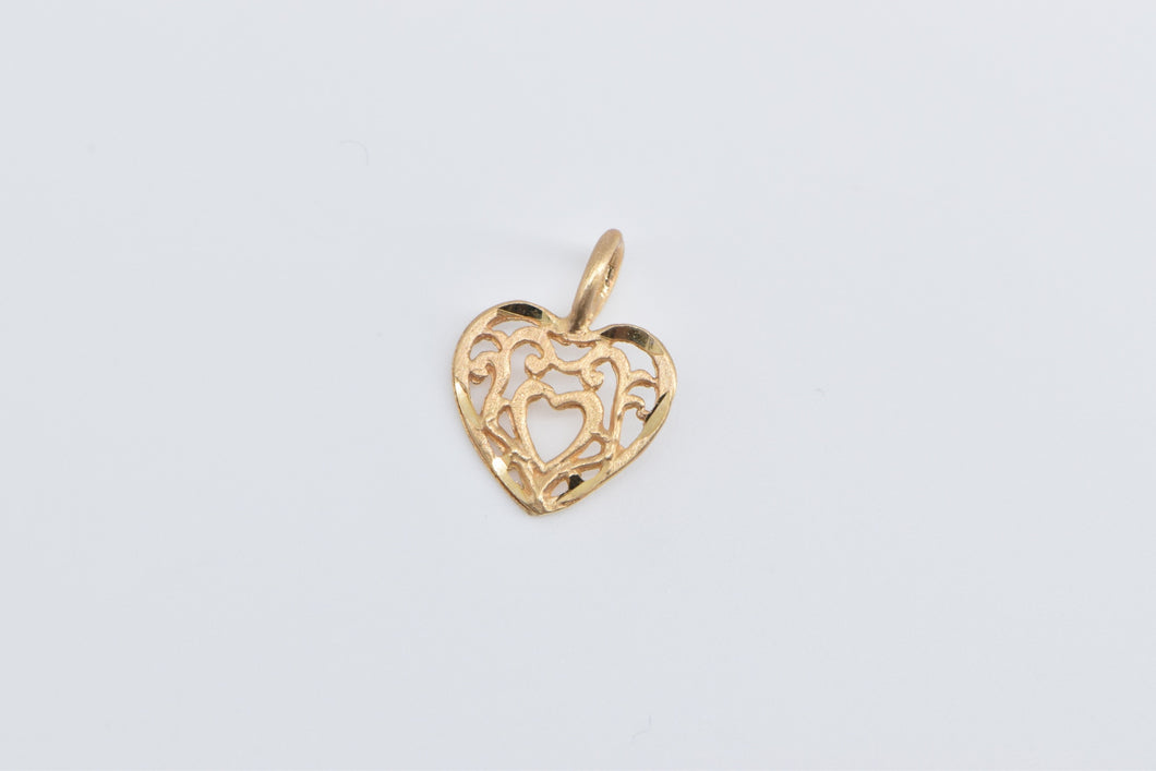 14K Filigree Heart Love Symbol Romantic Charm/Pendant Yellow Gold