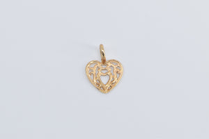 14K Filigree Heart Love Symbol Romantic Charm/Pendant Yellow Gold