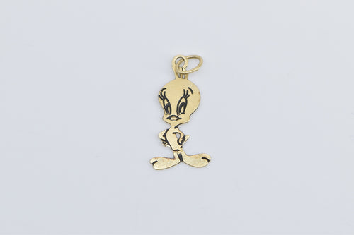 14K Black Enamel Tweety Bird Warner Bros Cartoon Charm/Pendant Yellow Gold