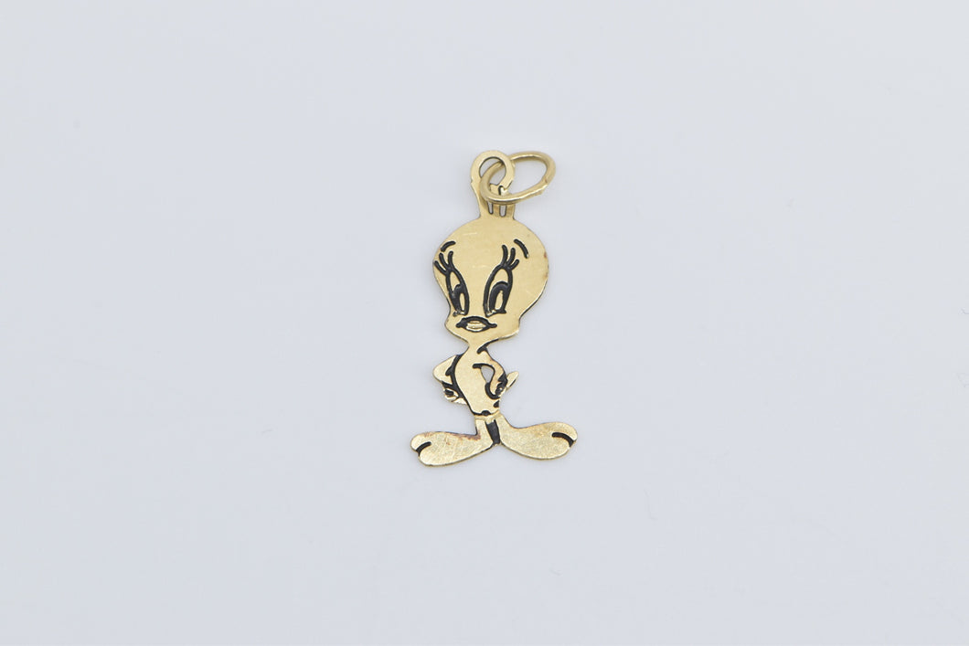 14K Black Enamel Tweety Bird Warner Bros Cartoon Charm/Pendant Yellow Gold