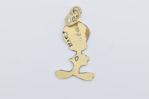 14K Black Enamel Tweety Bird Warner Bros Cartoon Charm/Pendant Yellow Gold