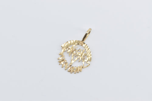 14K Hawaii Palm Tree Tropical Travel Charm/Pendant Yellow Gold