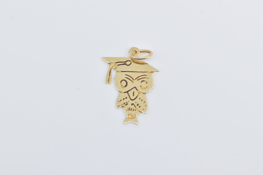 14K Owl Graduation Cap Scholar Graduate Wisdom Charm/Pendant Yellow Gold