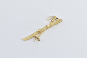 14K 3D Ski Winter Sport Motif Skier Charm/Pendant Yellow Gold