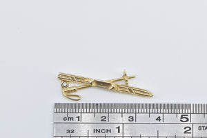 14K 3D Ski Winter Sport Motif Skier Charm/Pendant Yellow Gold