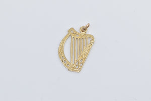 9K Harp Celtic Knot Motif Musical Instrument Charm/Pendant Yellow Gold