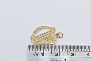 9K Harp Celtic Knot Motif Musical Instrument Charm/Pendant Yellow Gold