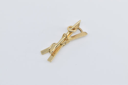 14K 3D Crossed Ski Winter Sport Skiing Charm/Pendant Yellow Gold