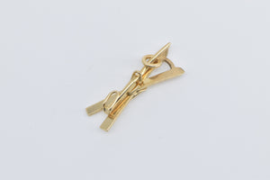 14K 3D Crossed Ski Winter Sport Skiing Charm/Pendant Yellow Gold