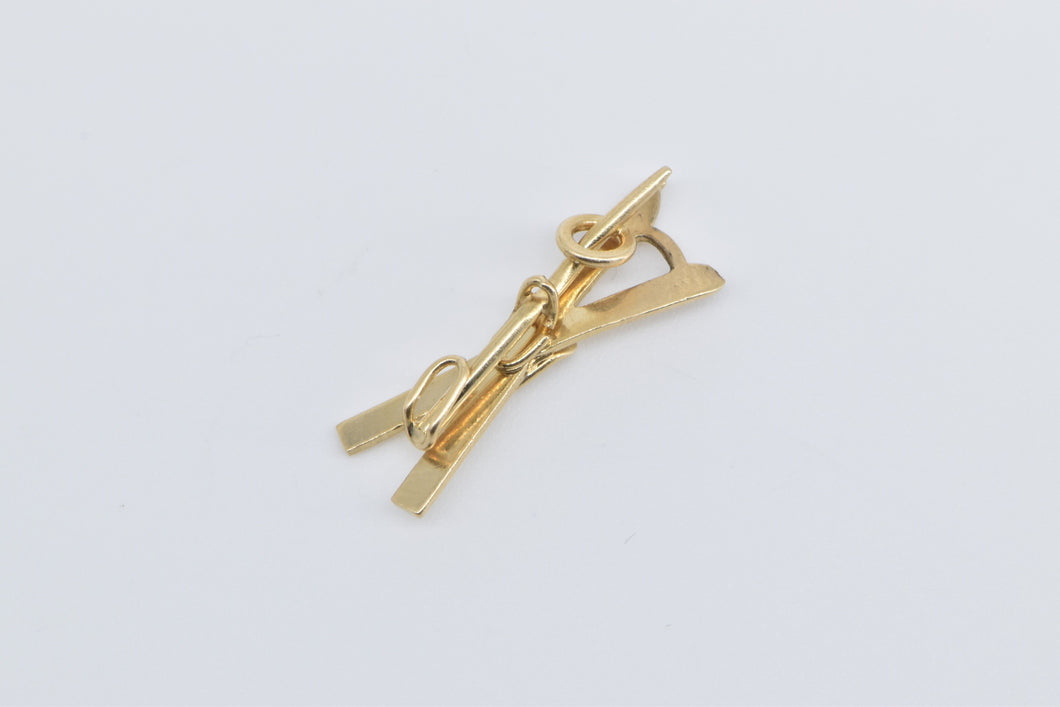 14K 3D Crossed Ski Winter Sport Skiing Charm/Pendant Yellow Gold