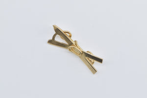 14K 3D Crossed Ski Winter Sport Skiing Charm/Pendant Yellow Gold