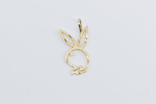 14K Diamond Cut Playboy Bunny Logo Symbol Charm/Pendant Yellow Gold