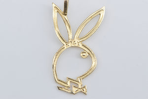 14K Diamond Cut Playboy Bunny Logo Symbol Charm/Pendant Yellow Gold