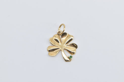 14K Emerald Shamrock Four Leaf Clover Charm/Pendant Yellow Gold