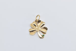 14K Emerald Shamrock Four Leaf Clover Charm/Pendant Yellow Gold