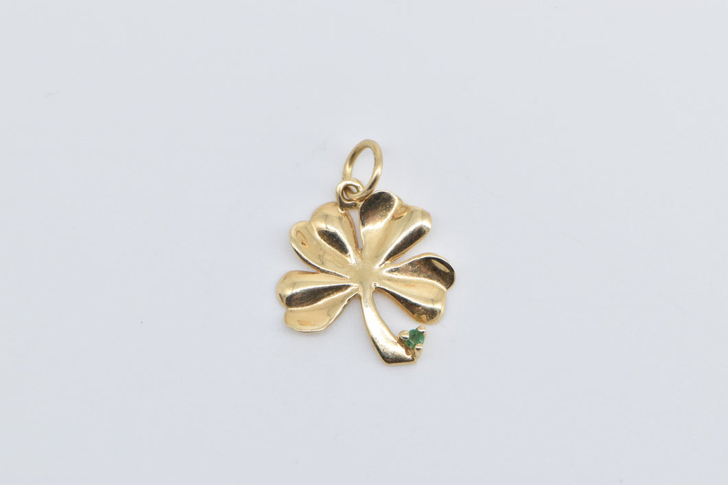 14K Emerald Shamrock Four Leaf Clover Charm/Pendant Yellow Gold