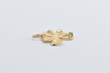 Load image into Gallery viewer, 14K Emerald Shamrock Four Leaf Clover Charm/Pendant Yellow Gold