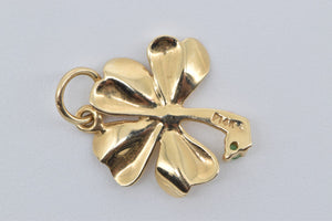 14K Emerald Shamrock Four Leaf Clover Charm/Pendant Yellow Gold