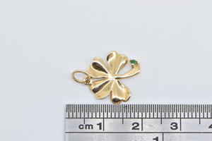 14K Emerald Shamrock Four Leaf Clover Charm/Pendant Yellow Gold