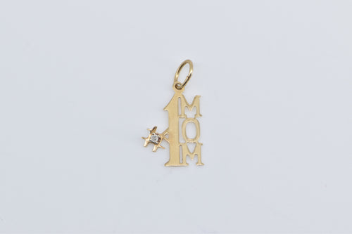 14K #1 Number One Mom Diamond Mothers Day Charm/Pendant Yellow Gold