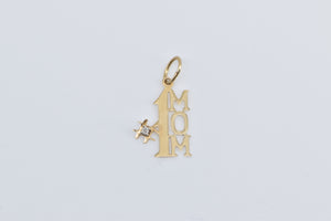 14K #1 Number One Mom Diamond Mothers Day Charm/Pendant Yellow Gold