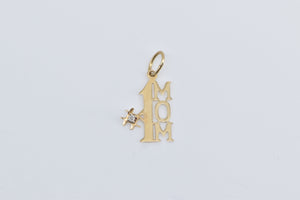 14K #1 Number One Mom Diamond Mothers Day Charm/Pendant Yellow Gold