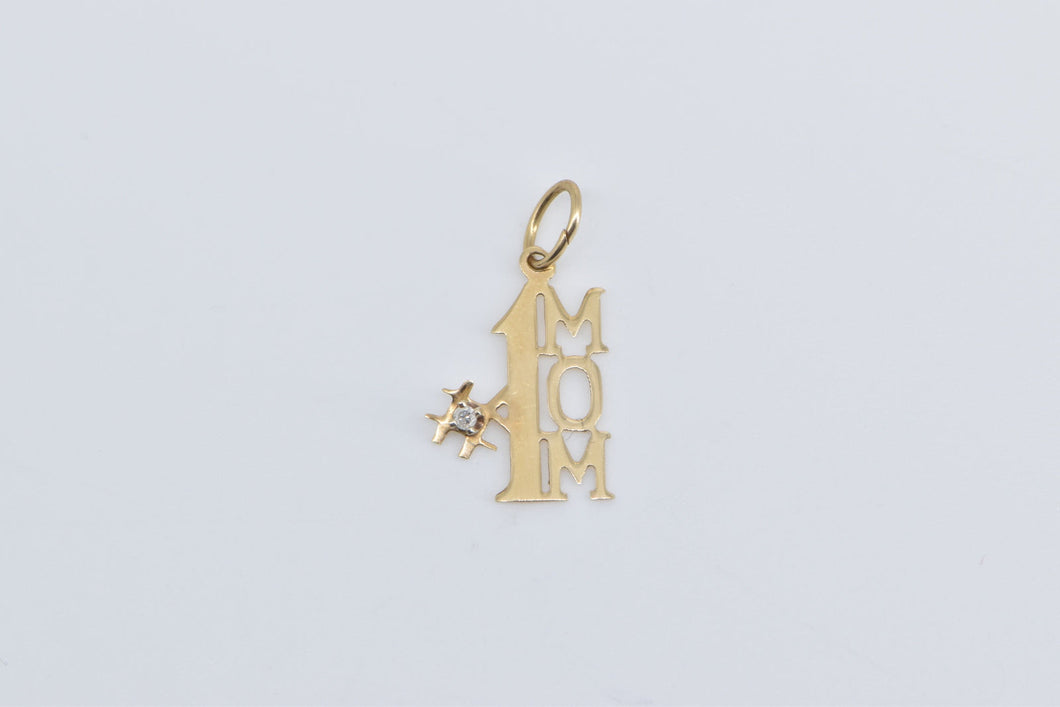 14K #1 Number One Mom Diamond Mothers Day Charm/Pendant Yellow Gold