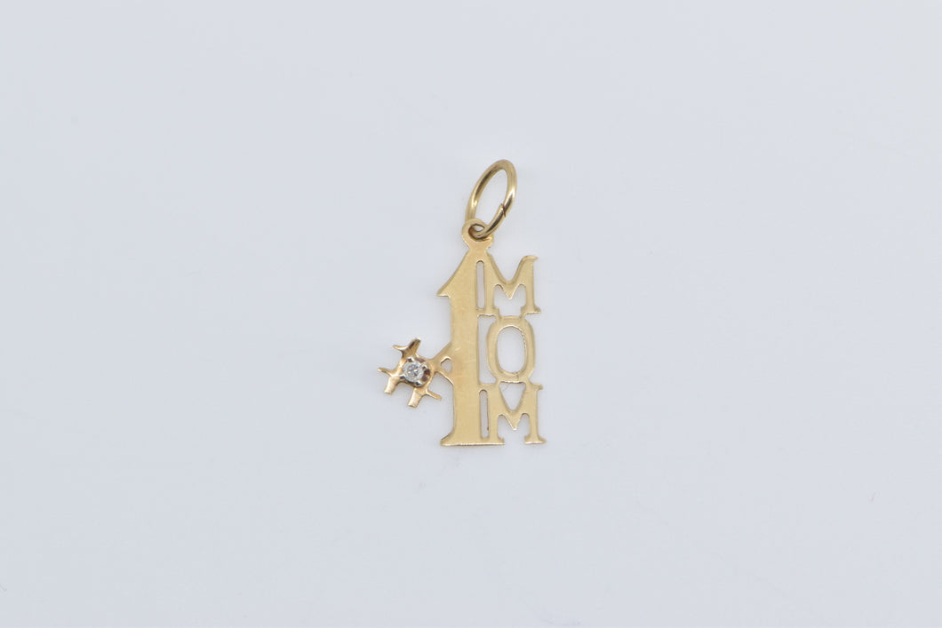 14K #1 Number One Mom Diamond Mothers Day Charm/Pendant Yellow Gold