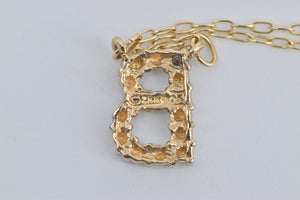 10K Vintage Diamond B Letter Initial Monogram Necklace 18" Yellow Gold