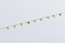 Load image into Gallery viewer, 14K Rainbow Multi Stone Drop Fringe Dot Chain Necklace 18&quot; Yellow Gold