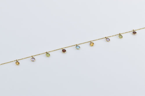 14K Rainbow Multi Stone Drop Fringe Dot Chain Necklace 18