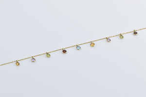 14K Rainbow Multi Stone Drop Fringe Dot Chain Necklace 18" Yellow Gold