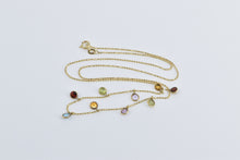 Load image into Gallery viewer, 14K Rainbow Multi Stone Drop Fringe Dot Chain Necklace 18&quot; Yellow Gold