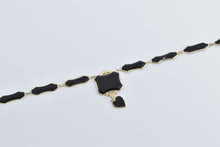 Load image into Gallery viewer, 14K Ornate Black Onyx Drop Heart Mourning Necklace 18&quot; Yellow Gold