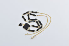 Load image into Gallery viewer, 14K Ornate Black Onyx Drop Heart Mourning Necklace 18&quot; Yellow Gold