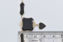 Load image into Gallery viewer, 14K Ornate Black Onyx Drop Heart Mourning Necklace 18&quot; Yellow Gold