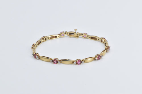 14K Pink Topaz Diamond Accent Vintage Bar Link Bracelet 7.5