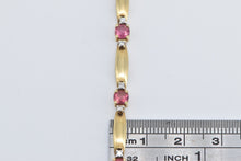 Load image into Gallery viewer, 14K Pink Topaz Diamond Accent Vintage Bar Link Bracelet 7.5&quot; Yellow Gold