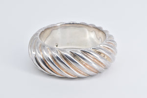 Sterling Silver Vintage Puffy Twist 1" Thick Wide Bangle Bracelet 7.75"