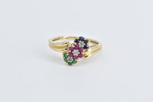 Load image into Gallery viewer, 14K Vintage Diamond Sapphire Ruby Emerald Flower Ring Yellow Gold