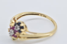 Load image into Gallery viewer, 14K Vintage Diamond Sapphire Ruby Emerald Flower Ring Yellow Gold