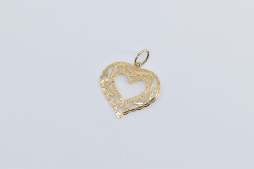 14K Filigree Heart Love Symbol Romantic Charm/Pendant Yellow Gold