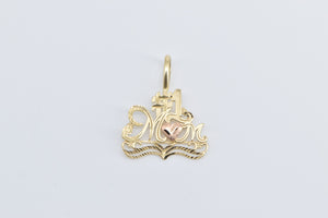 14K #1 Number One Mom Mothers Day Heart Pendant Yellow Gold