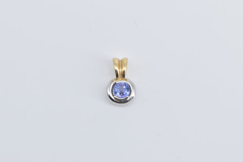 14K Round Tanzanite Solitaire Two Tone Classic Pendant Yellow Gold