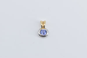 14K Round Tanzanite Solitaire Two Tone Classic Pendant Yellow Gold